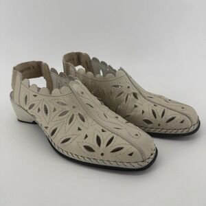 Rieker Antistress Leather Slingback Sandals Womens 38 7.5 Beige Cream Cutout
